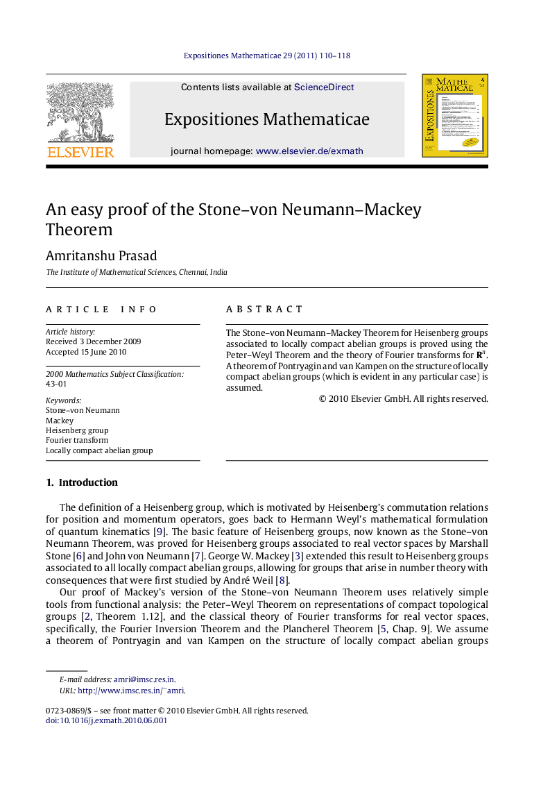 An easy proof of the Stone-von Neumann-Mackey Theorem