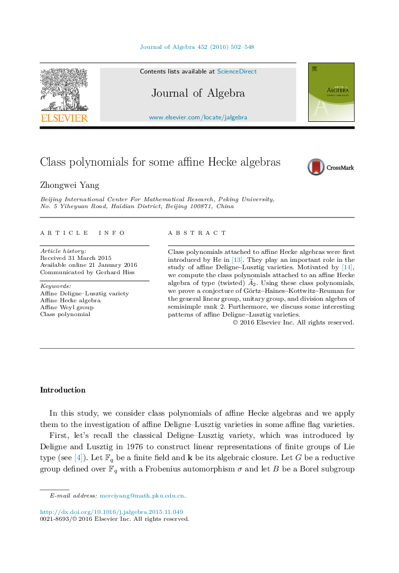 Class polynomials for some affine Hecke algebras