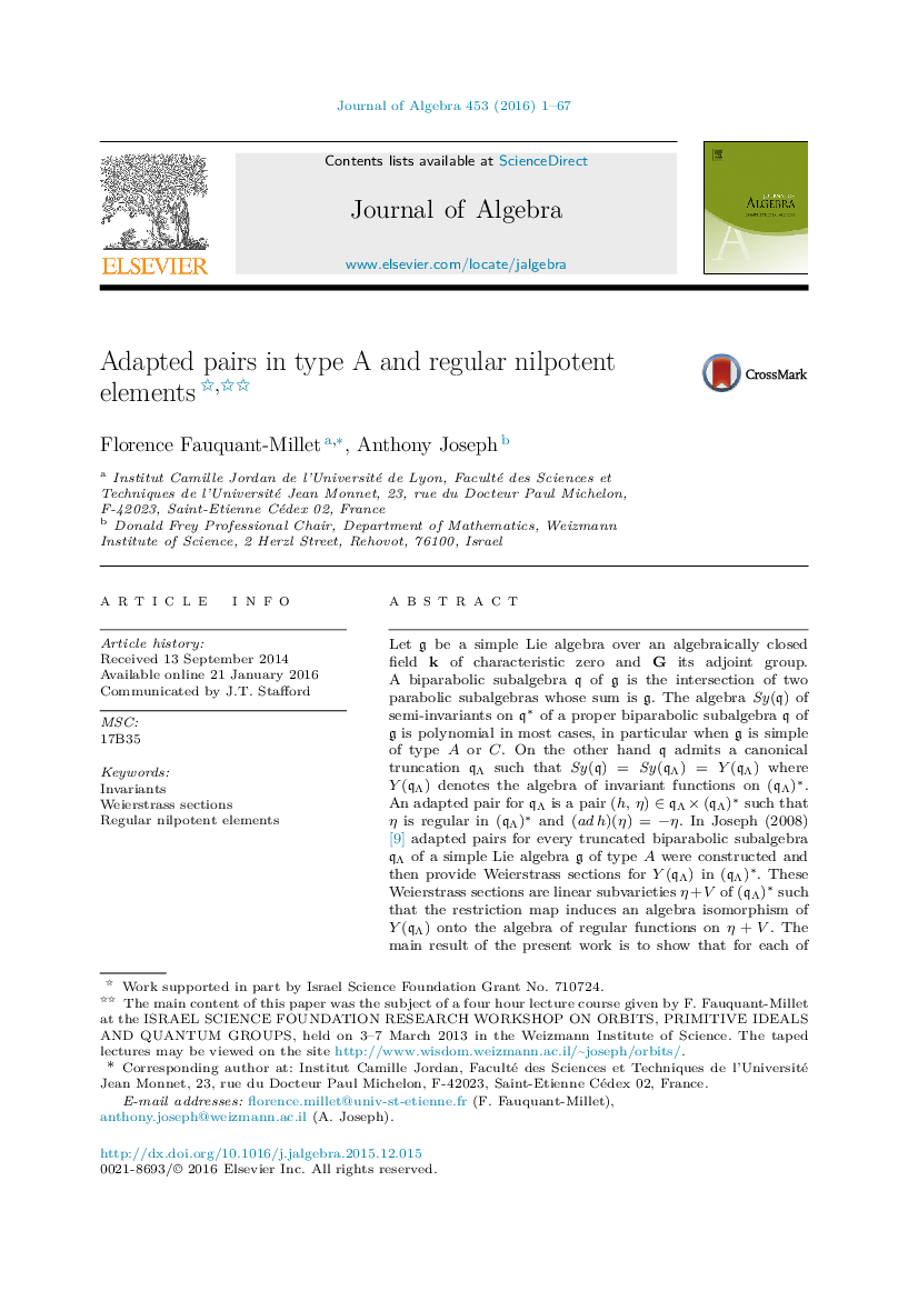 Adapted pairs in type A and regular nilpotent elements