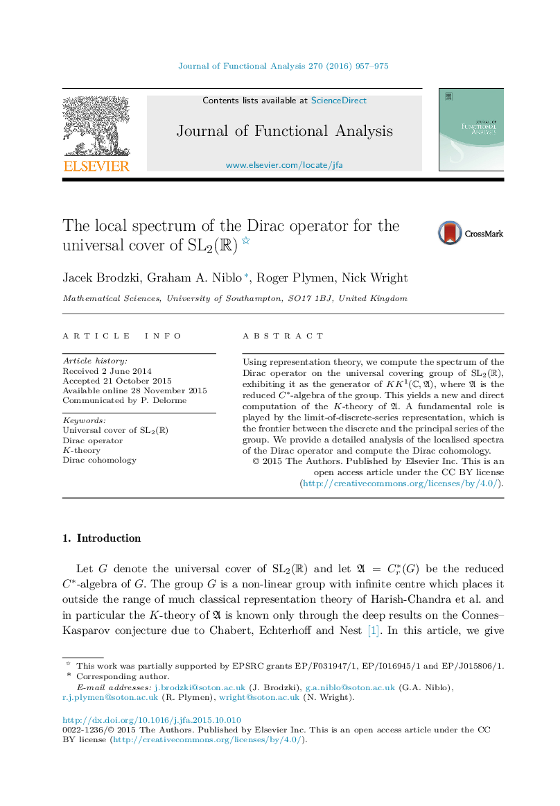 The local spectrum of the Dirac operator for the universal cover of SL2(R)