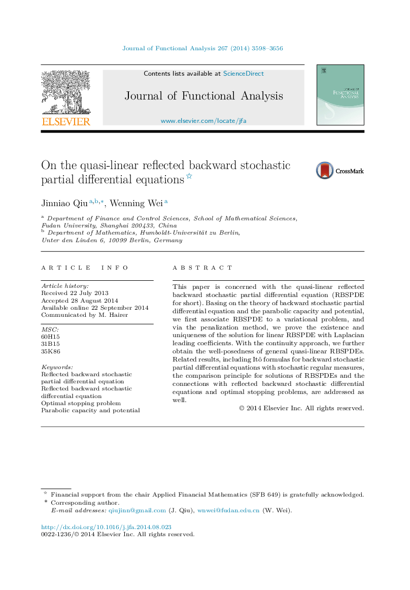 On the quasi-linear reflected backward stochastic partial differential equations