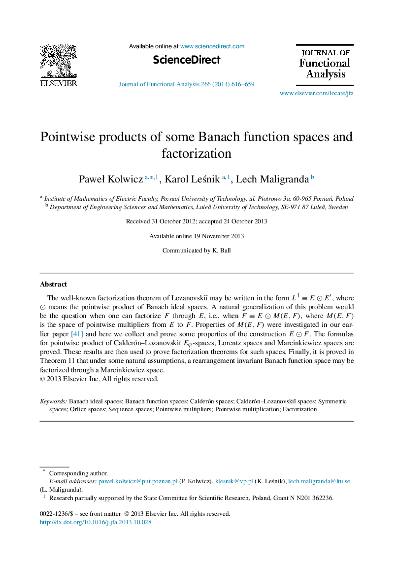 Pointwise products of some Banach function spaces and factorization