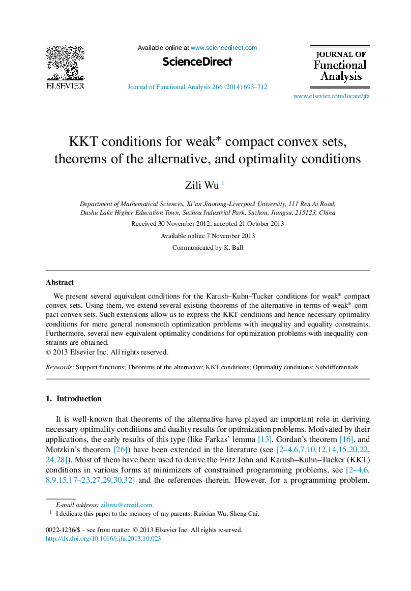 KKT conditions for weakâ compact convex sets, theorems of the alternative, and optimality conditions