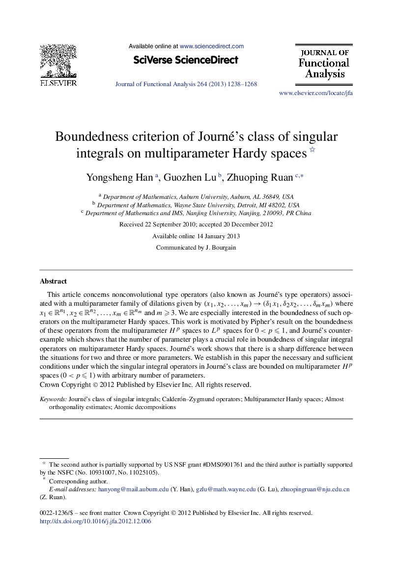 Boundedness criterion of JournéÊ¼s class of singular integrals on multiparameter Hardy spaces