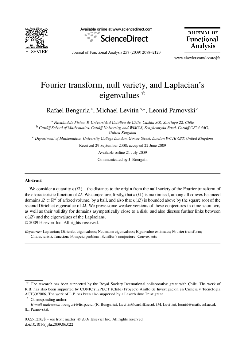 Fourier transform, null variety, and Laplacian's eigenvalues