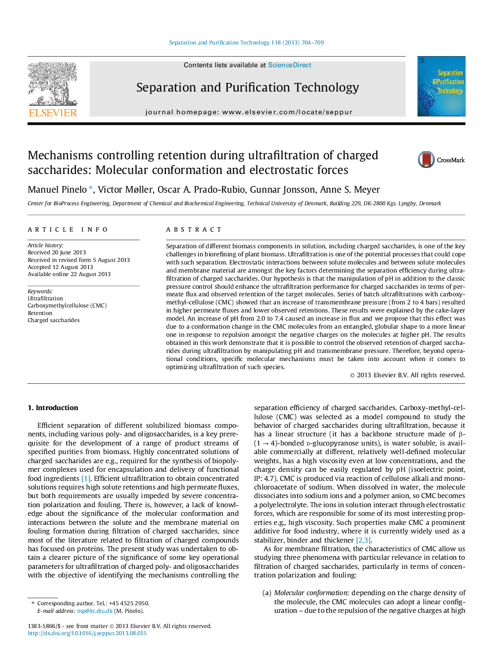 Mechanisms controlling retention during ultrafiltration of charged saccharides: Molecular conformation and electrostatic forces