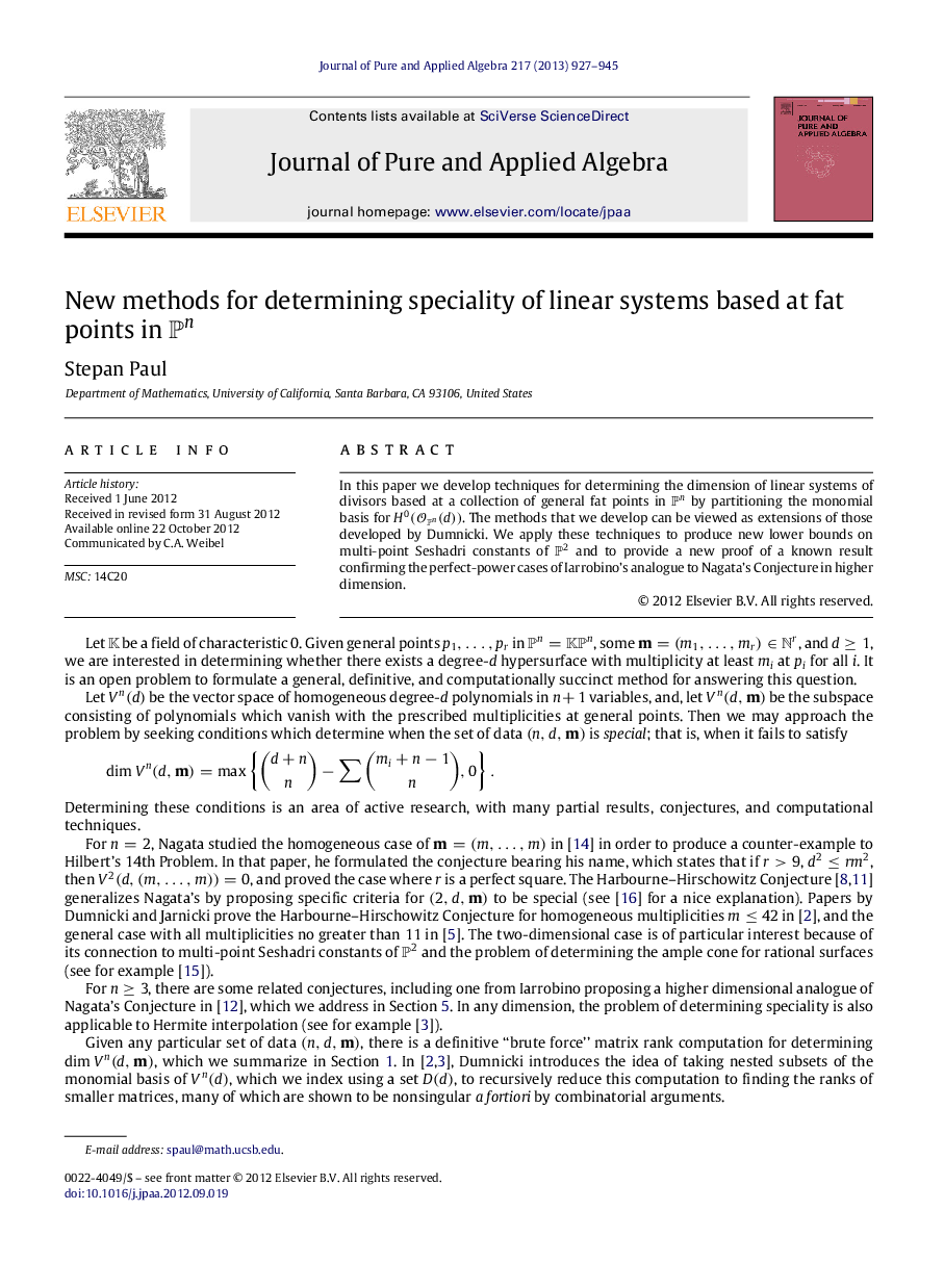 New methods for determining speciality of linear systems based at fat points in Pn