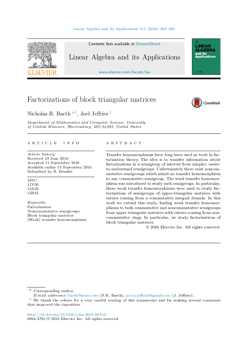 Factorizations of block triangular matrices