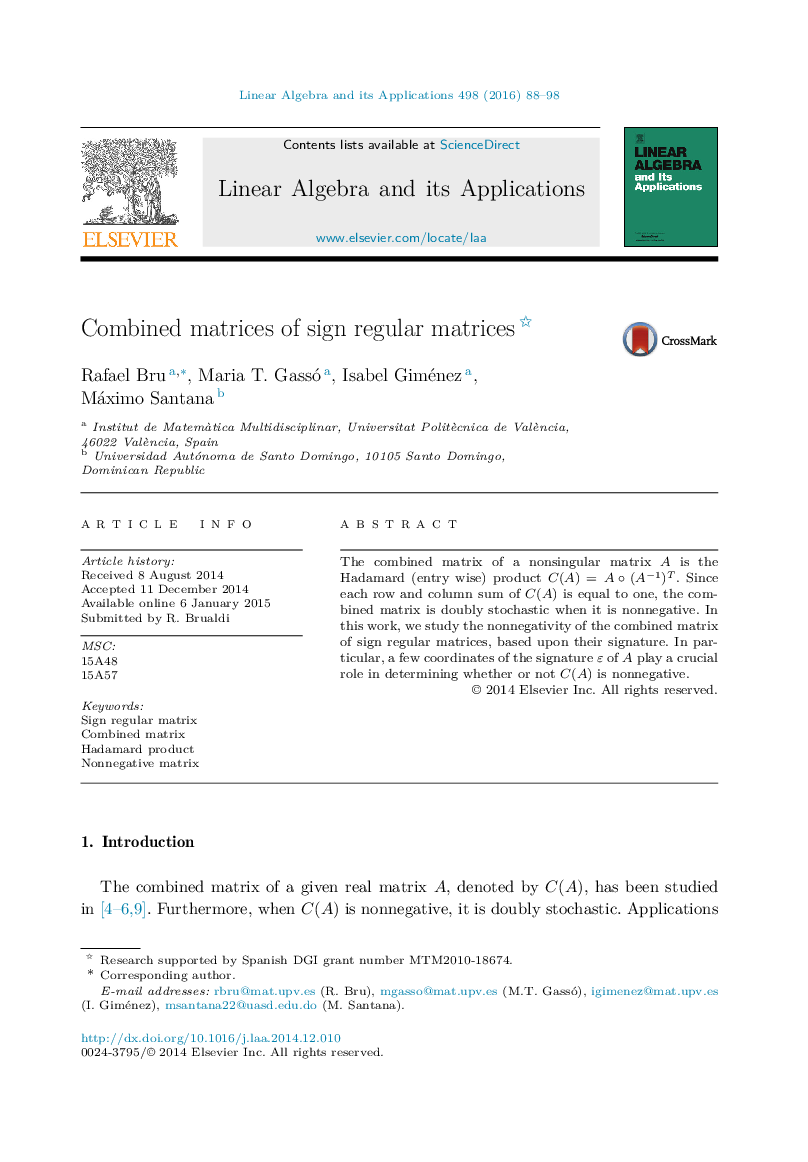 Combined matrices of sign regular matrices