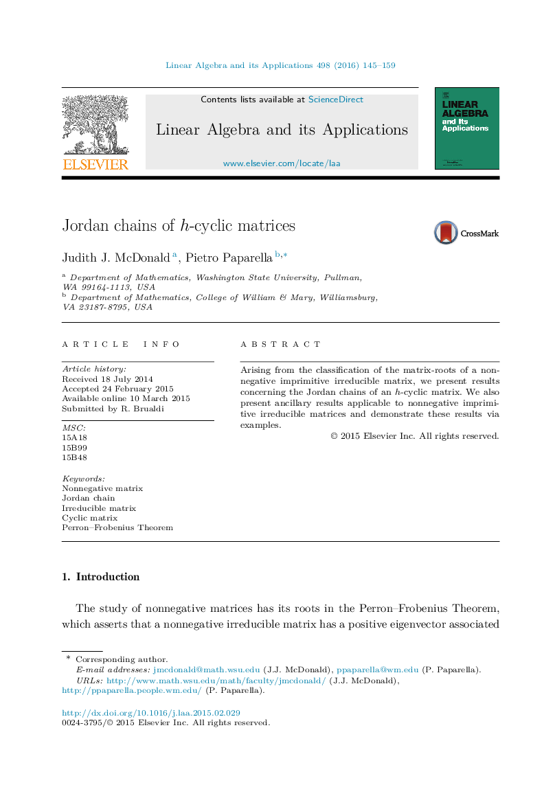 Jordan chains of h-cyclic matrices