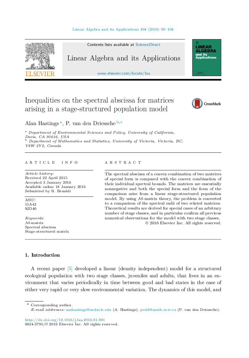 Inequalities on the spectral abscissa for matrices arising in a stage-structured population model