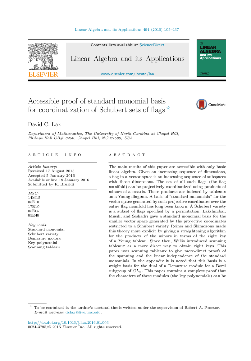 Accessible proof of standard monomial basis for coordinatization of Schubert sets of flags