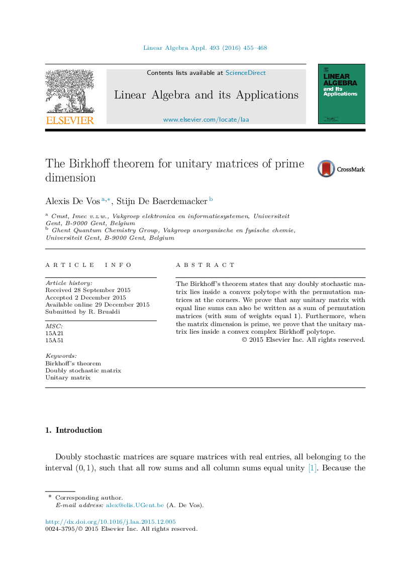 The Birkhoff theorem for unitary matrices of prime dimension