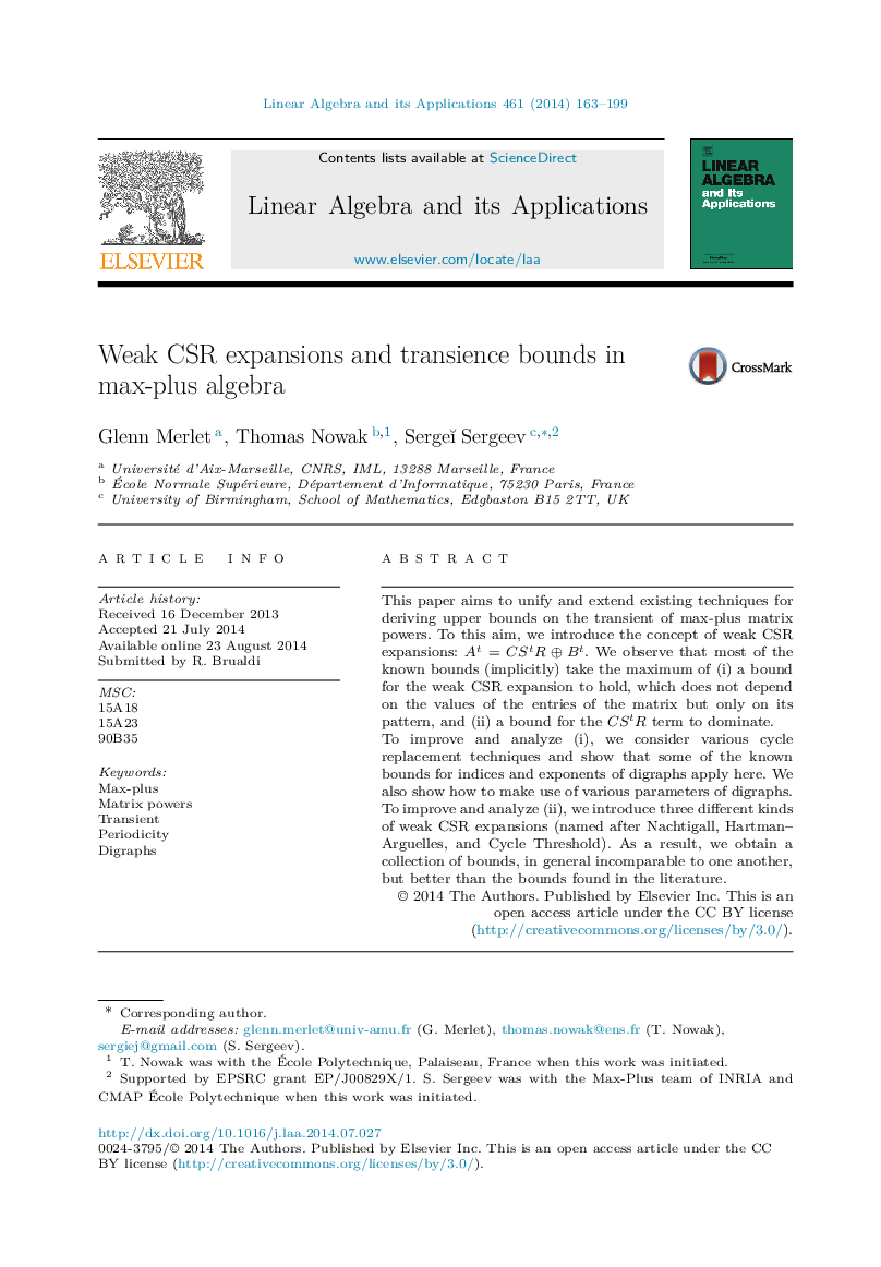 Weak CSR expansions and transience bounds in max-plus algebra