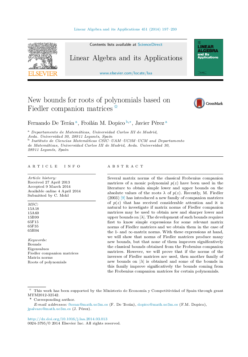 New bounds for roots of polynomials based on Fiedler companion matrices