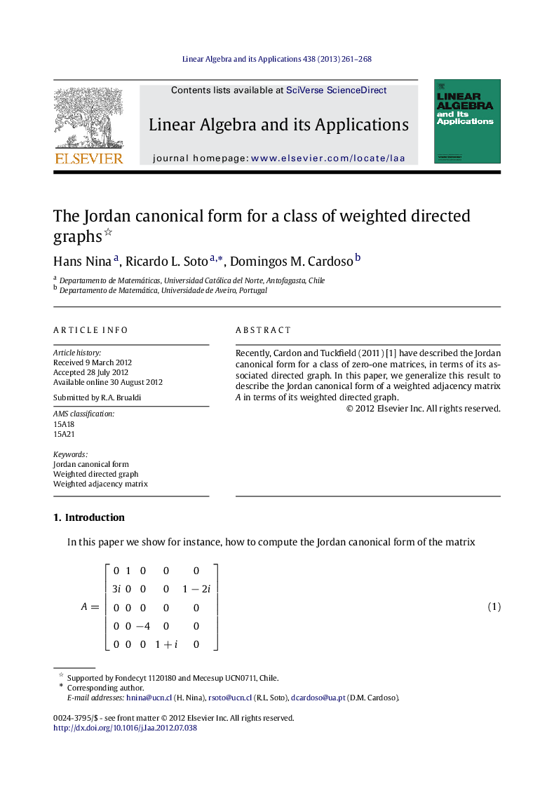 The Jordan canonical form for a class of weighted directed graphs