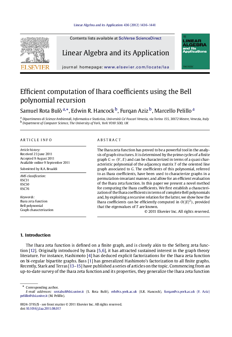 Efficient computation of Ihara coefficients using the Bell polynomial recursion