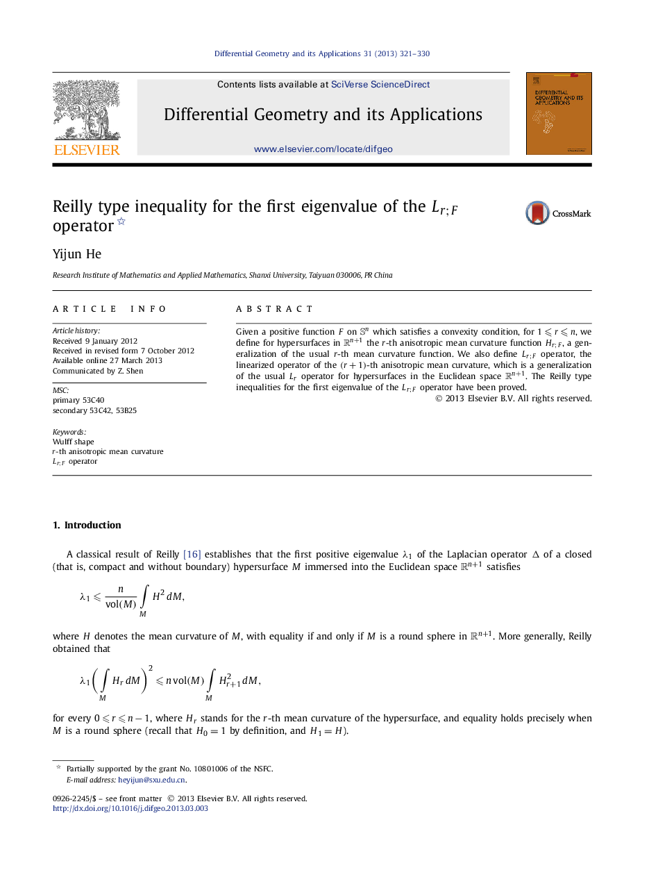 Reilly type inequality for the first eigenvalue of the Lr;F operator