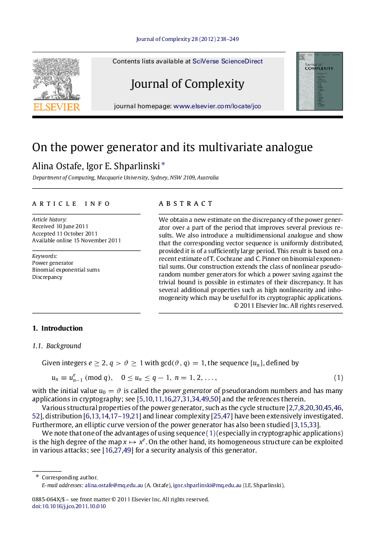 On the power generator and its multivariate analogue