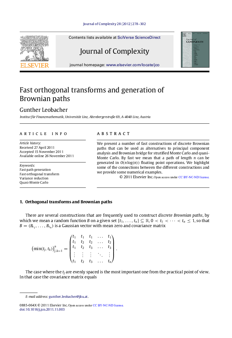 Fast orthogonal transforms and generation of Brownian paths