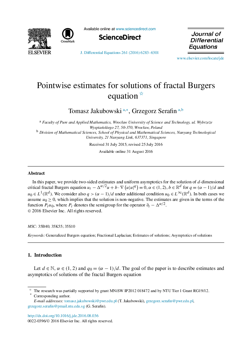 Pointwise estimates for solutions of fractal Burgers equation