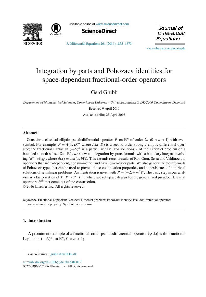 Integration by parts and Pohozaev identities for space-dependent fractional-order operators