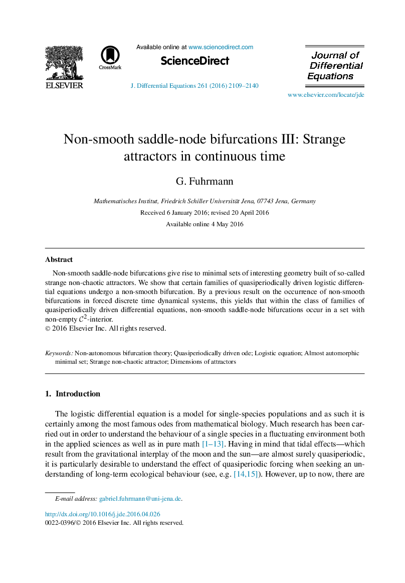Non-smooth saddle-node bifurcations III: Strange attractors in continuous time