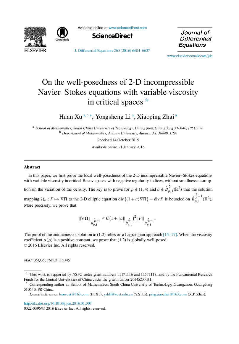 On the well-posedness of 2-D incompressible Navier-Stokes equations with variable viscosity in critical spaces