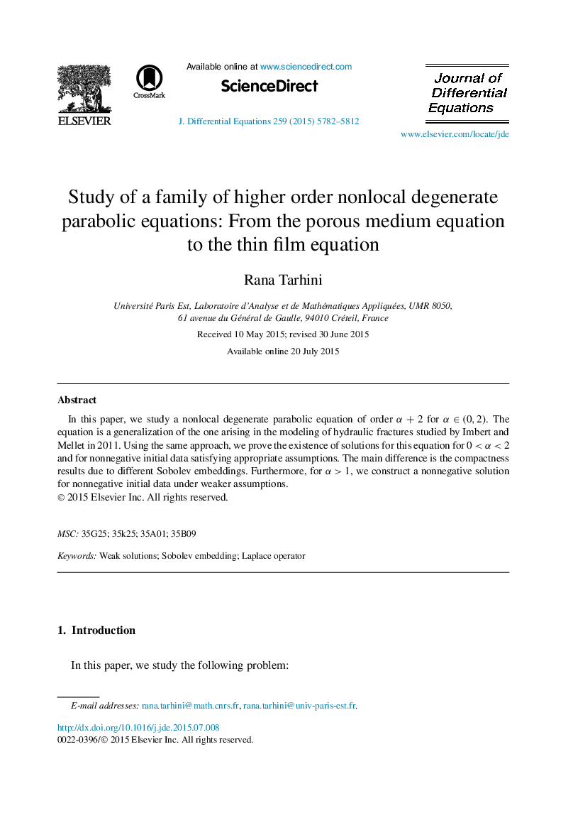 Study of a family of higher order nonlocal degenerate parabolic equations: From the porous medium equation to the thin film equation