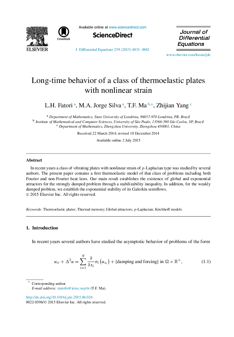 Long-time behavior of a class of thermoelastic plates with nonlinear strain