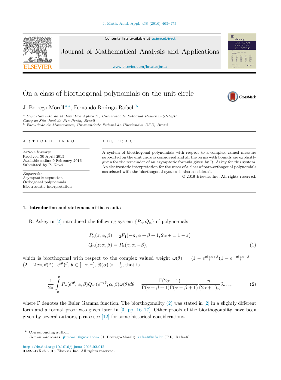 On a class of biorthogonal polynomials on the unit circle