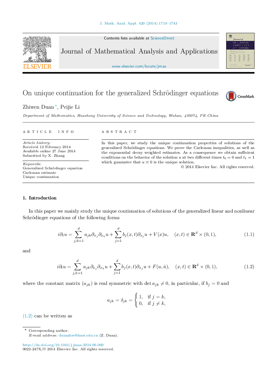 On unique continuation for the generalized Schrödinger equations