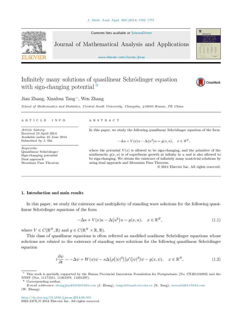 Infinitely many solutions of quasilinear Schrödinger equation with sign-changing potential