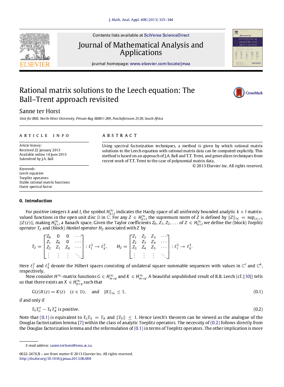 Rational matrix solutions to the Leech equation: The Ball-Trent approach revisited