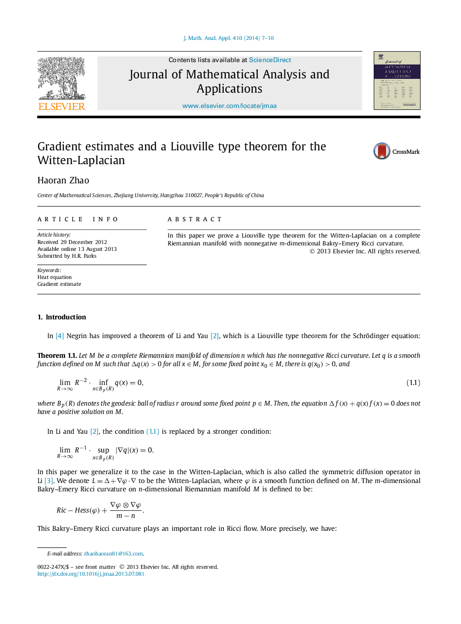 Gradient estimates and a Liouville type theorem for the Witten-Laplacian