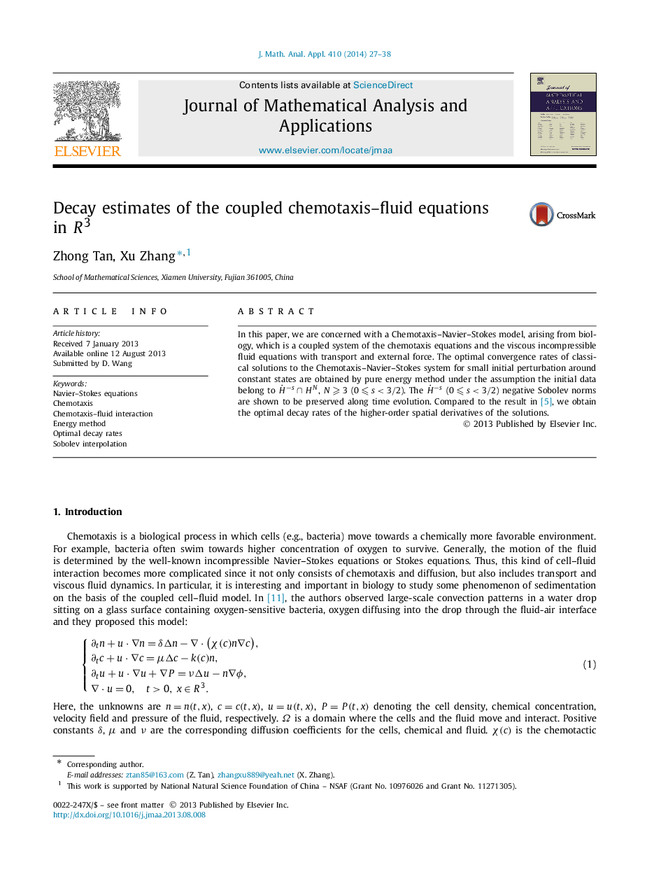 Decay estimates of the coupled chemotaxis-fluid equations in R3