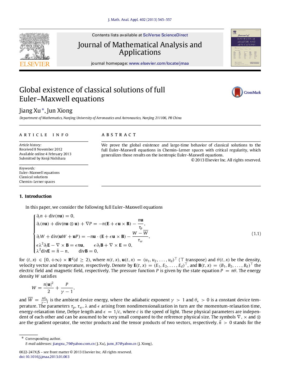 Global existence of classical solutions of full Euler-Maxwell equations