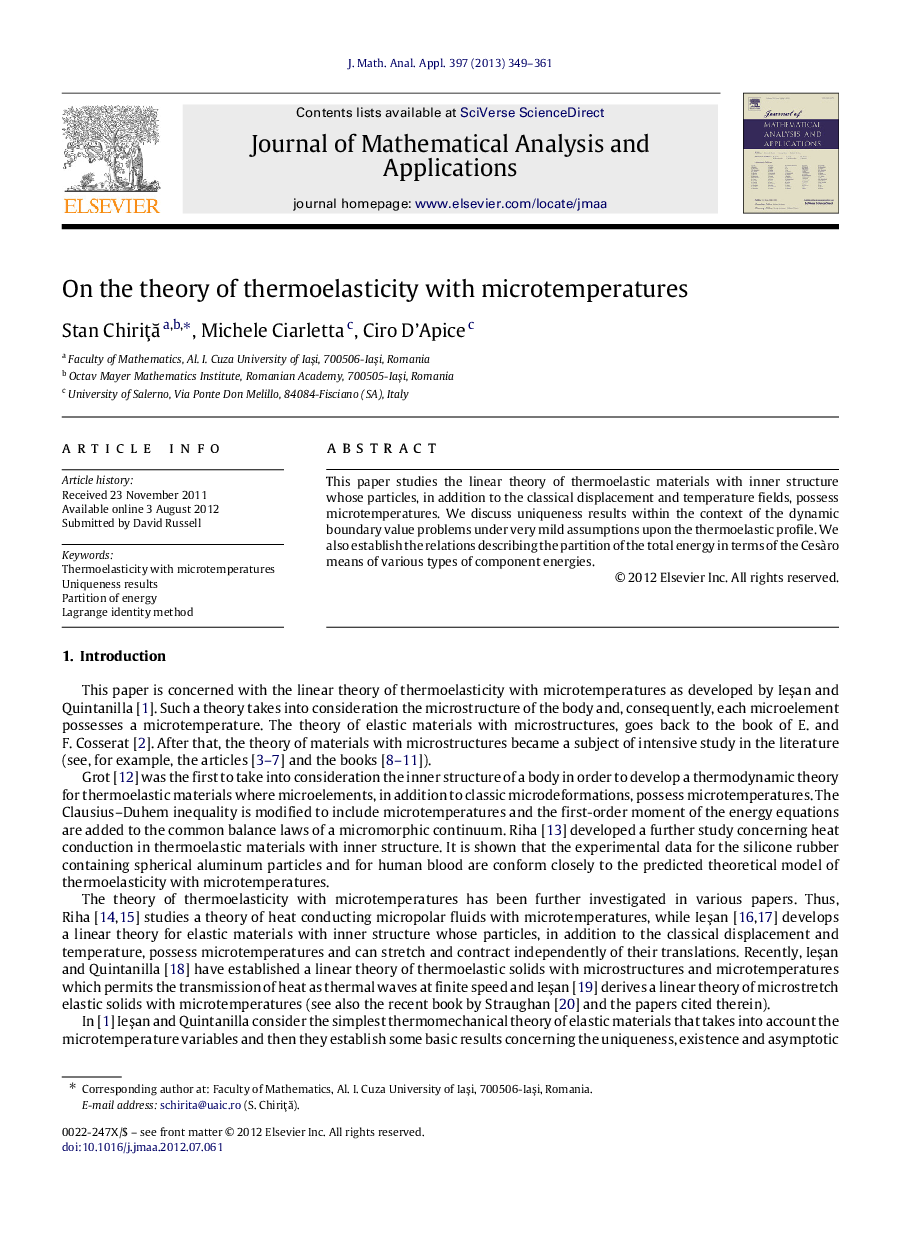 On the theory of thermoelasticity with microtemperatures