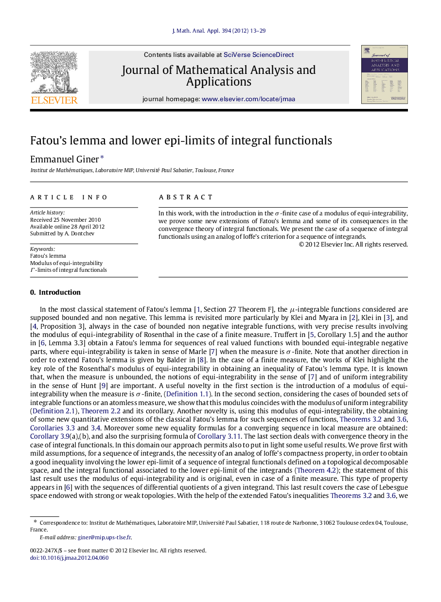 Fatou's lemma and lower epi-limits of integral functionals