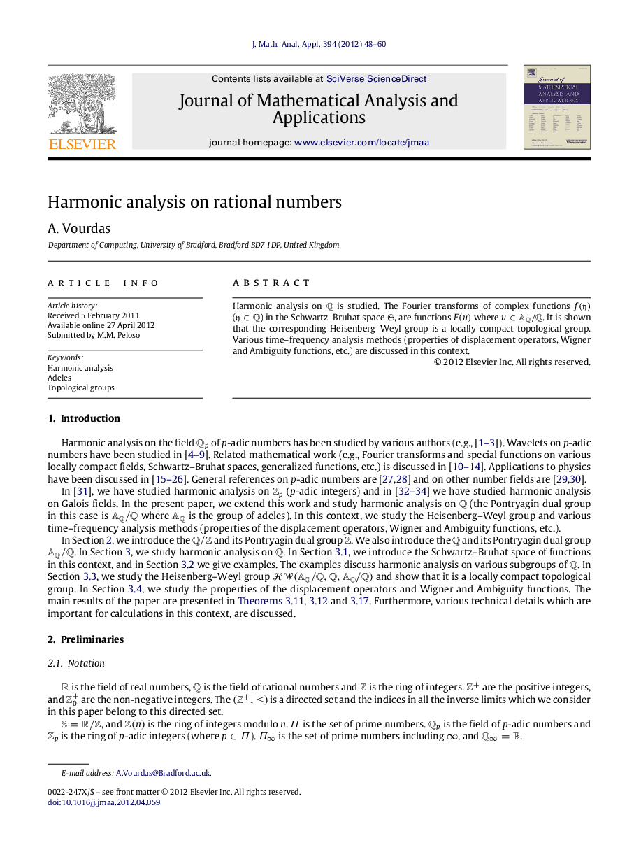 Harmonic analysis on rational numbers