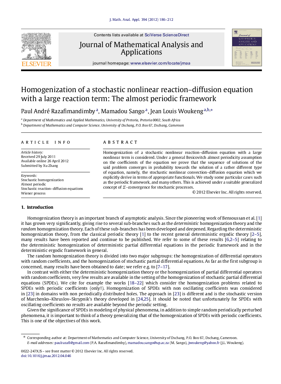 Homogenization of a stochastic nonlinear reaction-diffusion equation with a large reaction term: The almost periodic framework