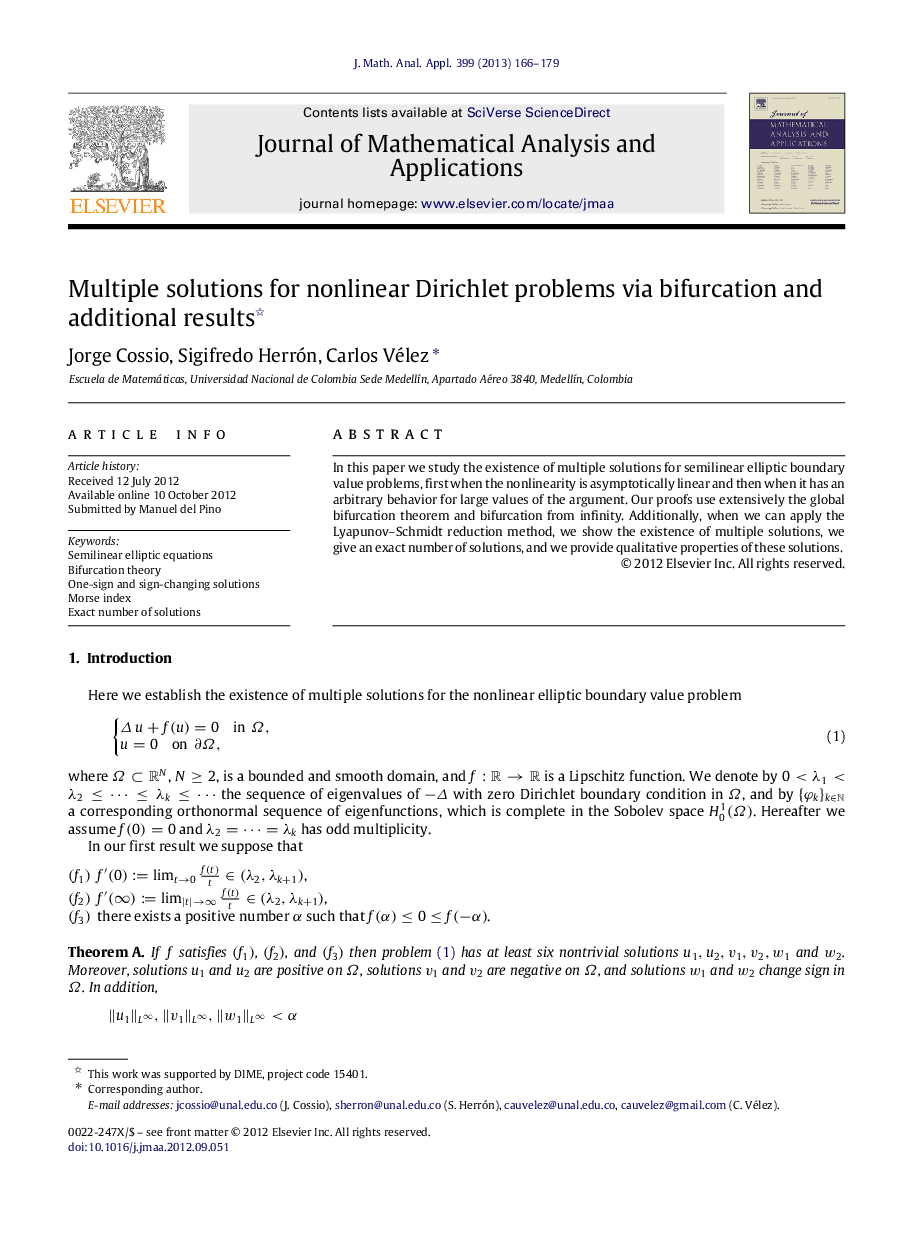 Multiple solutions for nonlinear Dirichlet problems via bifurcation and additional results