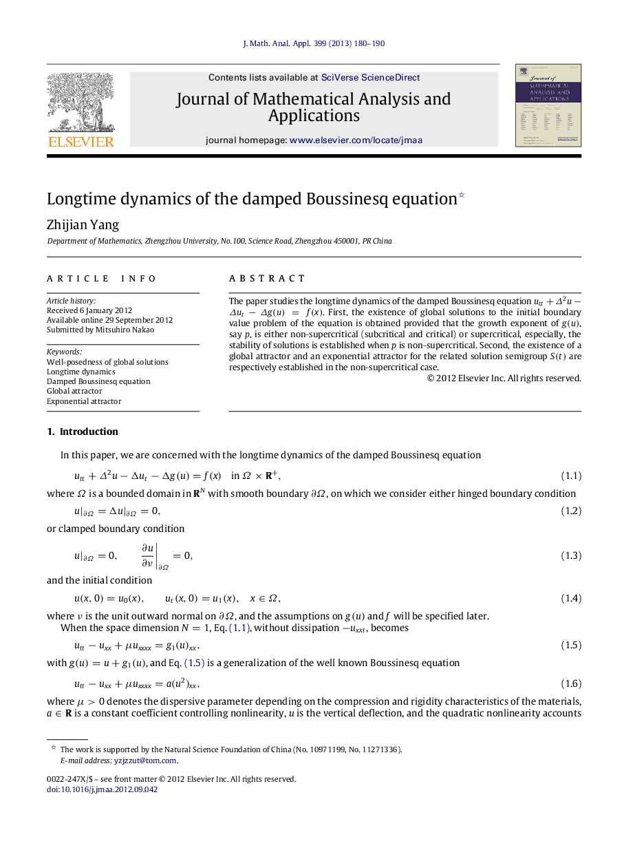 Longtime dynamics of the damped Boussinesq equation