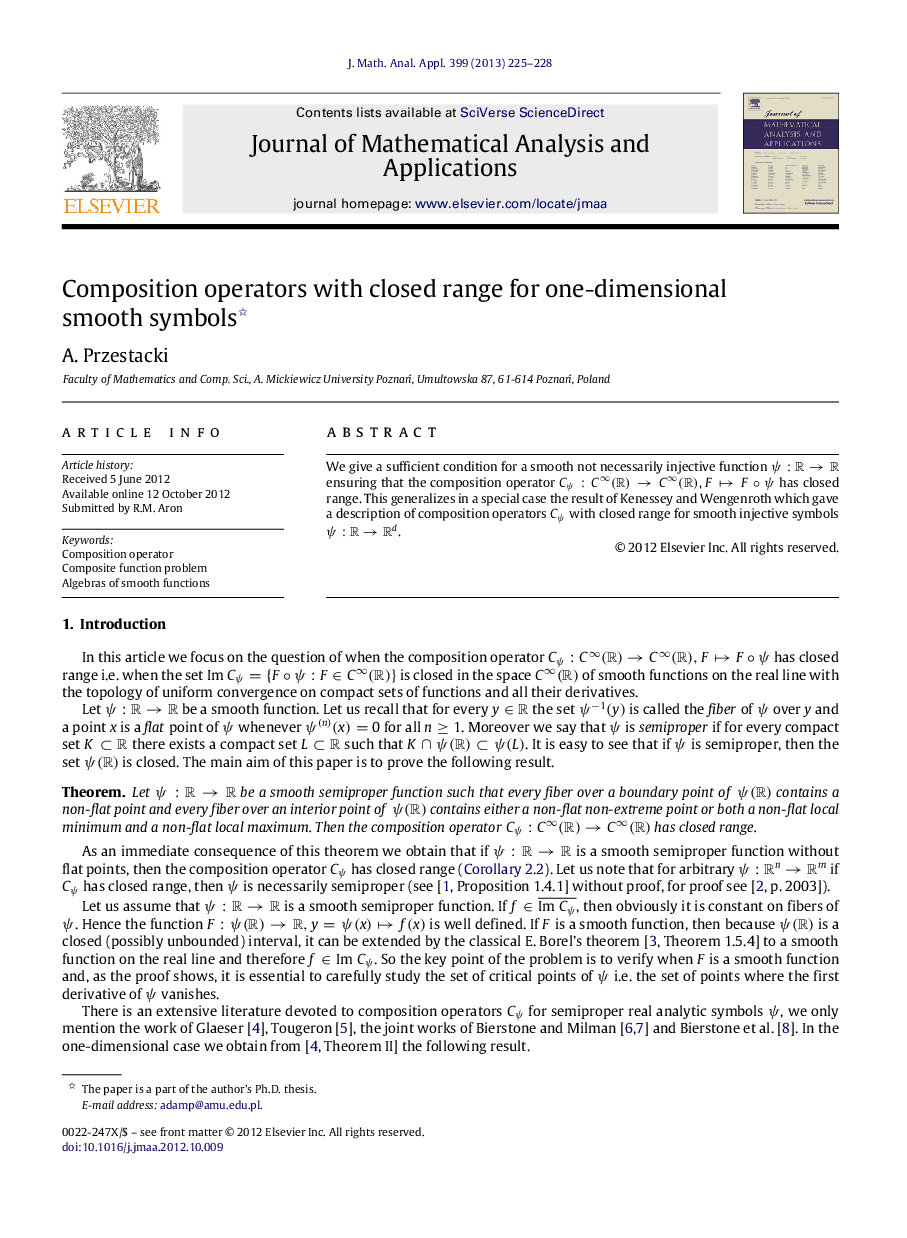 Composition operators with closed range for one-dimensional smooth symbols