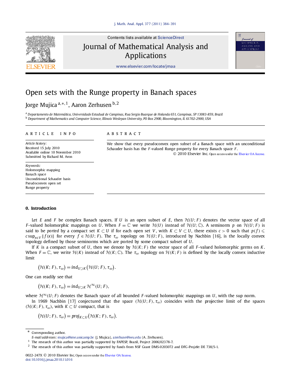 Open sets with the Runge property in Banach spaces