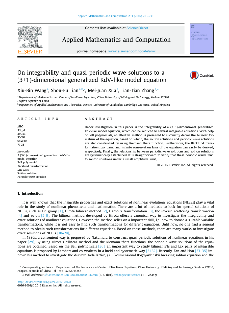 On integrability and quasi-periodic wave solutions to a (3+1)-dimensional generalized KdV-like model equation