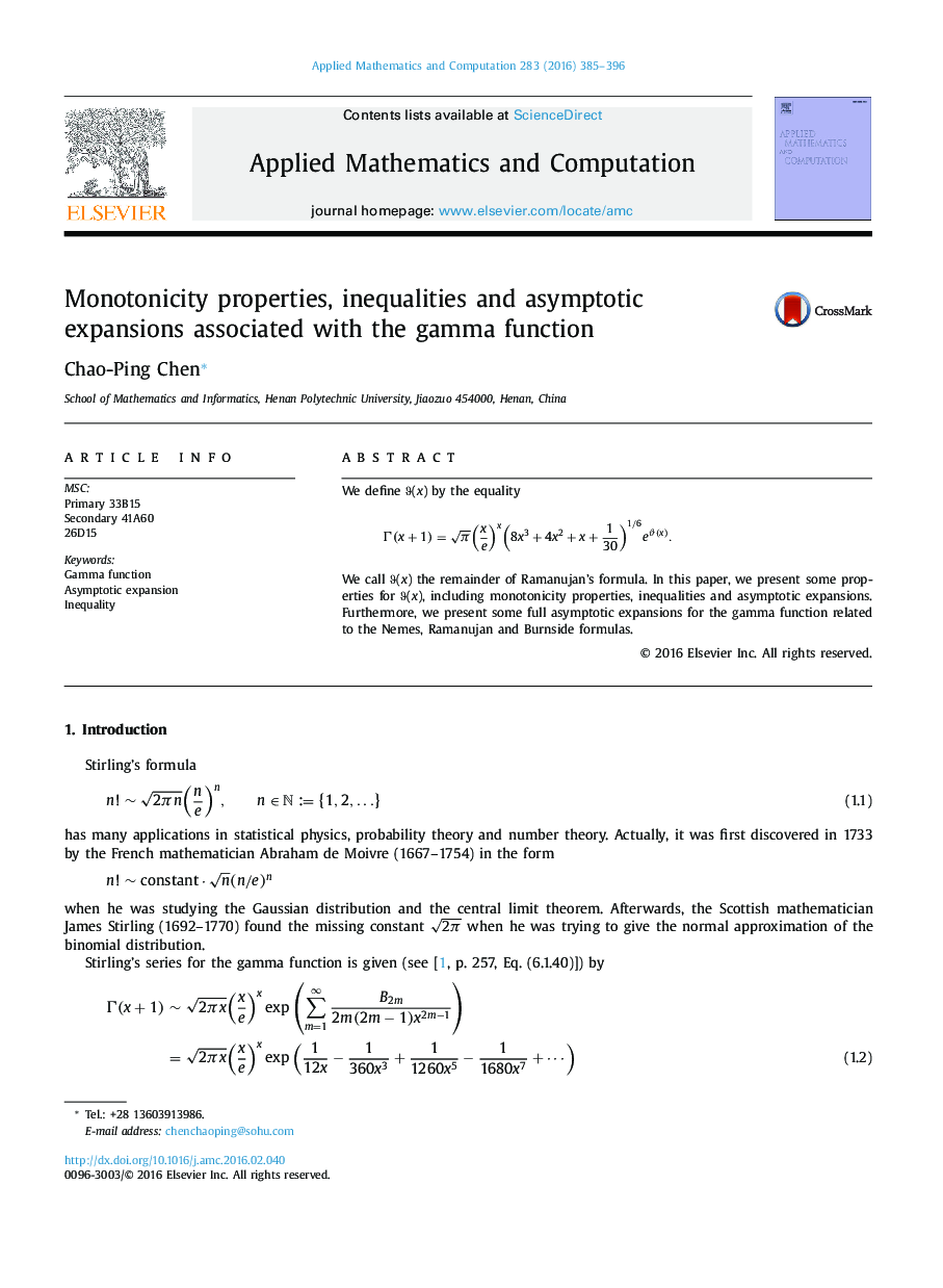 Monotonicity properties, inequalities and asymptotic expansions associated with the gamma function