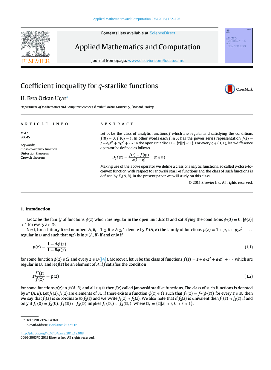 Coefficient inequality for q-starlike functions