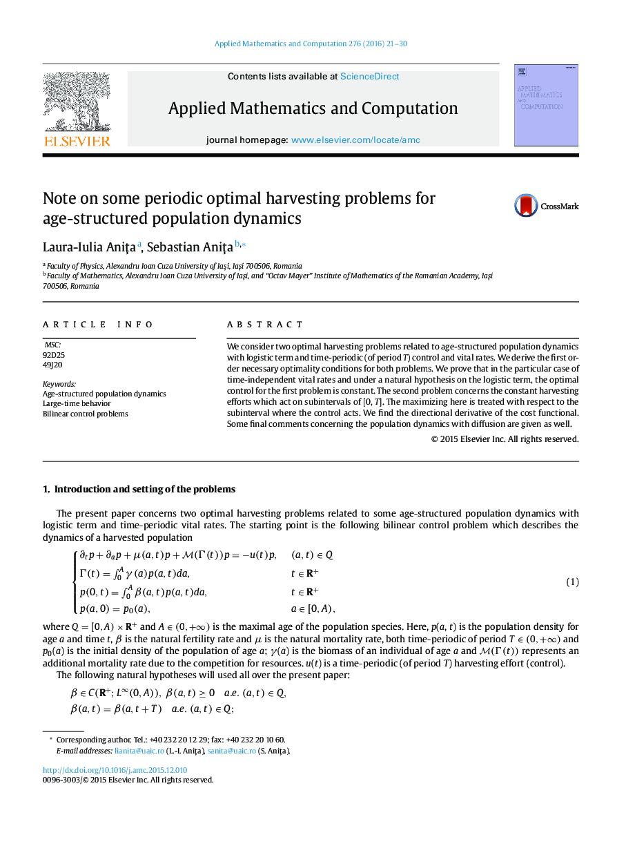 Note on some periodic optimal harvesting problems for age-structured population dynamics
