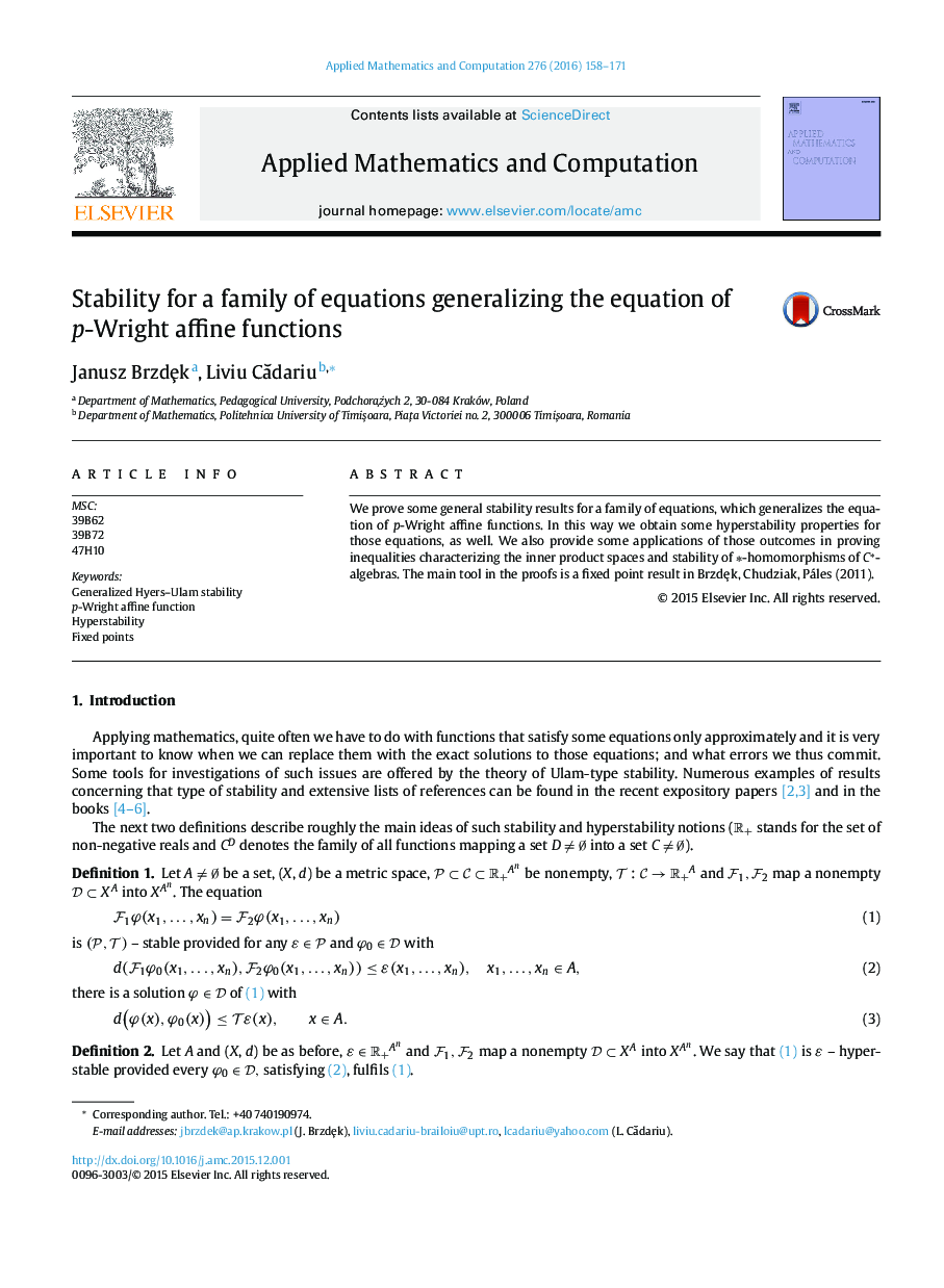 Stability for a family of equations generalizing the equation of p-Wright affine functions